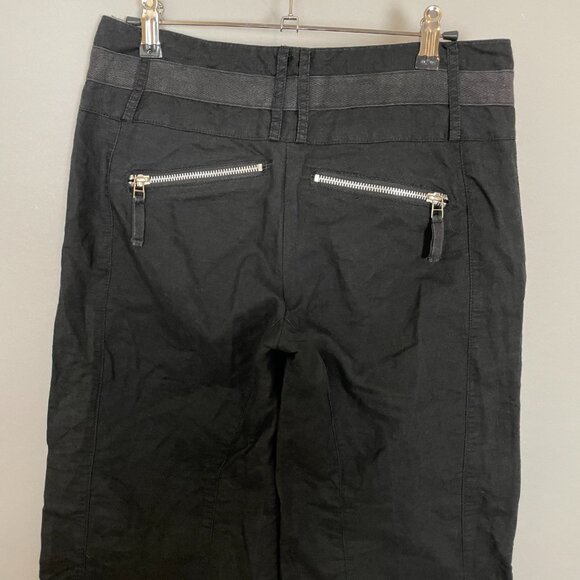 Black Pants Linen‎ Cotton Buckle Waist Size 2 Low Rise Cropped Skater Casual - Picture 7 of 13